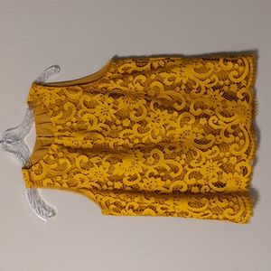 Loft Yellow Top with Lace overlay Size Sm